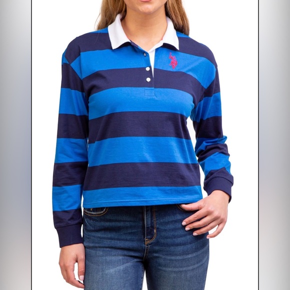 U.S. Polo Assn. Tops - Vintage VTG 90s U.S. Polo Assn. Rugby Shirt Striped Collegiate Polo